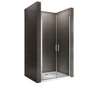 MOMENTS OF GLASS Mampara de Ducha Lara 77-80 cm x 185 cm con Puerta Doble Abatible, Vidrio de Seguridad Templado Transparente ESG de 6 mm, Perfiles Cromo #NC