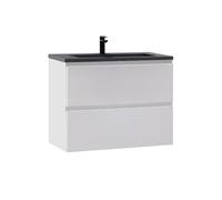 Moments of Glass - Mueble Suspendido de Baño Atena 100x75x48 cm Blanco con Lavabo de Resina Mineral Negra Mate