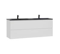 Moments of Glass - Mueble Suspendido de Baño Atena 120x75x48 cm Blanco con Dos Lavabos de Resina Mineral Negra Mate