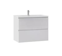 Moments of Glass - Mueble Suspendido de Baño Atena 80x75x48 cm Blanco con Lavabo de Resina Mineral Blanca