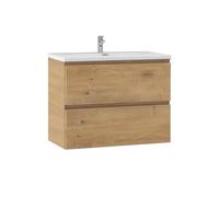 Moments of Glass - Mueble Suspendido de Baño Atena 80x75x48 cm Roble con Lavabo de Resina Mineral Blanca