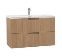 Moments of Glass Mueble Suspendido de Baño Tália 100x52,2x48 cm Roble con Lavabo de Resina Mineral Blanca