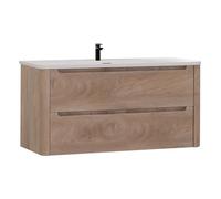 Moments of Glass - Mueble Suspendido de Baño Vesta 99x52x48 cm Roble con Lavabo de Resina Mineral Blanco