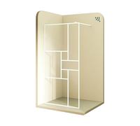 MOMENTS OF GLASS Panel de Ducha Fijo Frontal, Walk In Gianna 120x200 cm - Mampara con Vidrio de Seguridad Templado Transparente 8mm con Rayas Blancas, Marco Blanco e Barra Estabilizadora