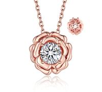MomentWish Collar Mujer con Flores en Oro Rosa, Cadena con 1 Quilate Moissanite Colgante de plata 925 14K chapada Regalo para Mujer Novia Madre