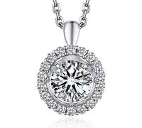 MomentWish Collar Mujer de Plata 925, 1 Quilate Hipoalergénico Colgante Mujer Redondo Collar de Moissanita VVS1 D Color Regalos para Esposa Mamá Novia