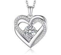 MomentWish Collar Mujer Doble Corazón, Cadena de plata 925 con Moissanite de 1 Quilate y Colgante en Forma de Corazón Regalo para Mujeres y Novias(45+5 cm)