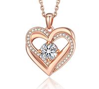 MomentWish Collar Mujer Doble Corazón Oro Rosa, Cadena de plata 925 con Moissanite de 1 Quilate y Colgante en Forma de Corazón Regalo para Mujeres y Novias(45+5 cm)