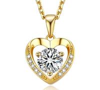 MomentWish Collar Mujer Oro, 1 Quilate Moissanite Diamante Corazón Colgante Plata de Ley 925 Hipoalergénico Joyas de Regalo para Esposa Mamá Novia