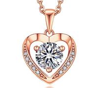 MomentWish Collar Mujer Oro Rosa, 1 Quilate Moissanite Diamante Corazón Colgante Plata de Ley 925 Hipoalergénico Joyas de Regalo para Esposa Mamá Novia