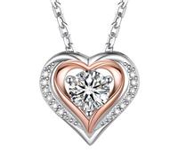 MomentWish Collares de moissanita para mujer, collares de diamantes de plata con doble corazón para mujer, regalos de joyería para esposa y novia, Gema, Moissanita