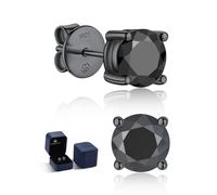 MomentWish Hombres Pendientes Negro, 2 Quilate/6.5mm Moissanite Plata de Ley 925 Hipoalergénico Mujeres Pendientes Diamantes Simulados Brillante Joyería Regalo-4 Garras