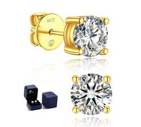 MomentWish Moissanita Pendientes Oro Mujer, 0.6 Quilates/4mm Plata de Ley 925 Pendiente Hombre Hipoalergénico Diamante Simulado Gra Certifika Regalo para Mujeres-4 Prong