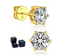MomentWish Moissanita Pendientes Oro Mujer, 2 Quilates/6.5mm Plata de Ley 925 Pendiente Hombre Hipoalergénico Diamante Simulado Gra Certifika Regalo para Mujeres-6 Prong