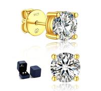 MomentWish Moissanita Pendientes Oro Mujer, 2 Quilates/6.5mm Plata de Ley 925 Pendiente Hombre Hipoalergénico Diamante Simulado Gra Certifika Regalo para Mujeres-4 Prong