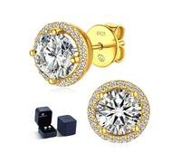 MomentWish Moissanita Pendientes Oro Mujer, 2 Quilates Plata de Ley 925 Pendiente de Botón Hombre Hipoalergénico Diamante Simulado Gra Certifika Regalo para Mujeres 6,5mm