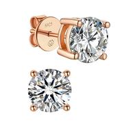 MomentWish Moissanita Pendientes Oro Rosa Mujer, 0.6 Quilates/4mm Plata de Ley 925 Pendiente Hombre Hipoalergénico Diamante Simulado Gra Certifika Regalo para Mujeres-4 Prong