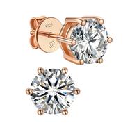 MomentWish Moissanita Pendientes Oro Rosa Mujer, 0.6 Quilates/4mm Plata de Ley 925 Pendiente Hombre Hipoalergénico Diamante Simulado Gra Certifika Regalo para Mujeres-6 Prong