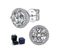 MomentWish Moissanita Pendientes Plata Mujer, 1 Quilates Plata de Ley 925 Pendiente de Botón Hombre Hipoalergénico Diamante Simulado Gra Certifika Regalo para Mujeres 5mm