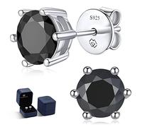 MomentWish Moissanite Pendientes Negro, 2 Quilates Plata de Ley 925 Hombres Mujeres Hipoalergénico Pendientes Diamantes Simulados Brillante Regalo 6.5mm