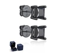 MomentWish Pendientes Moissanite Cuadrado Negro, 2 Quilates Plata de Ley 925 Hombres Hipoalergénico Mujeres Simulado Diamantes Joyería Regalo 5.5mm