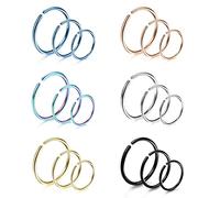 Momeski 18 Piezas de Aro de Nariz de Acero Inoxidable 20 Gauge Anillo Pendiente Tabique, Cartílago, Hélice, Piercing de Oreja para Piercing de Cuerpo, 6 mm, 8 mm, 10 mm (6 colores, 3 tamaños)