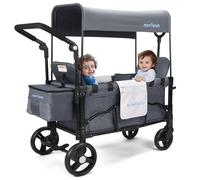 MOMFANN - carriola para niños, carrito de bebé de 2 plazas, carro todo terreno para exteriores con dosel, organizador de padres, mango ajustable y barra de tracción para bebés y niños, color gris