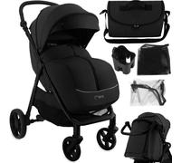 MoMi CLARA Cochecito 0m + 22kg Mango Ajustable Barra Rotativa Accesorios Negro