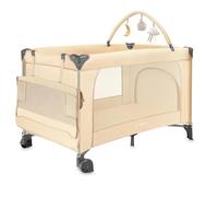 Momi Cuna de Viaje BELOVE Plus 2 en 1, Plegable, 2 Alturas, para bebés hasta 9 kg y niños hasta 15 kg, con colchón, Barra con Juguetes, Cambiador y Bolsa de Transporte