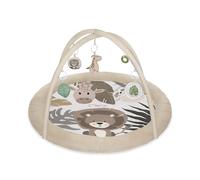 MoMi LUANI Arco de juego con alfombra para gatear, Ø 72 cm (interior), borde alto de 10 cm, 6 juguetes lavables: espejo, juguete con chirrido, jirafa de peluche con sonajero, dos mordedores