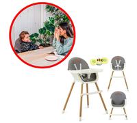MoMi REKI Silla Alta Bebé Evolutiva 2 en 1 Bandeja Doble Lavable Gris 6m-5 años