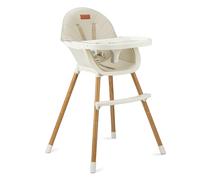 MoMi REKI Trona Bebé 3 en 1 Evolutiva, Trona hasta 36 Meses y Silla Infantil hasta 5 Años, Fácil de Limpiar, Bandeja Desmontable, Arnés de Seguridad, Reposapiés, Juguete Incluido, Beige