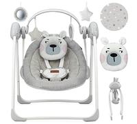 MOMI Silla mecedora LISS | función mecedora | cinturones de seguridad de 5 puntos | apagado automático después de 10, 15 o 30 minutos | barra de juguetes | melodías y balanceo | oso de peluche rosado