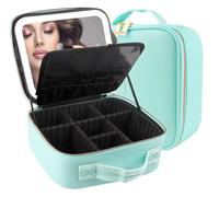 MOMIRA Bolsa de Maquillaje de Viaje Bolsa cosmética Bolsa organizadora de Maquillaje con Espejo Iluminado Brillo Ajustable en 3 escenarios de Color Maletín de Maquillaje Impermeable - Verde