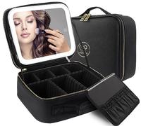 MOMIRA Bolsa de Maquillaje de Viaje Bolsa cosmética Bolsa organizadora de Maquillaje con Espejo Iluminado Brillo Ajustable en 3 escenarios de Color Maletín de Maquillaje Impermeable - Negro