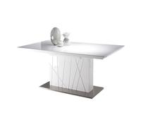 MOMMA HOME Ambra - Mesa de Comedor Extensible para 6-8 Personas, MDF Blanco Alto Brillo y Acero Inoxidable, 160/220 x 90 x 76 cm