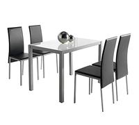MOMMA HOME Conjunto de Mesa y Sillas Melbourne - con 4 Sillas - Mesa Fija - con Encimera de Cristal - para Salón y Cocina - Muy Elegante - Diseño Moderno Color Blanco y Negro