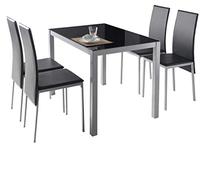 MOMMA HOME Conjunto de Mesa y Sillas Melbourne - con 4 Sillas - Mesa Fija - con Encimera de Cristal - para Salón y Cocina - Muy Elegante - Diseño Moderno Color Negro