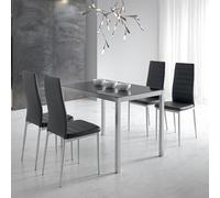 MOMMA HOME Conjunto Mesa Cocina y 4 Sillas Modelo MELBIRE Negro, Comedor Salón, Cuero sintético, Cristal Templado, Metal