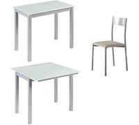 MOMMA HOME Conjunto Mesa de Comedor y 4 Sillas Color Beige - Mesa Modelo Londres, Silla Modelo tabarca - Mesa Extensible - con Dos Alas de Cristal - Muy Versátil - Diseño Moderno