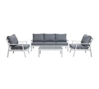 MOMMA HOME Conjunto Mesa y Sillones Jardin - Mesita y Sofas Terraza, Conjunto Jardin Exterior, Sofá + 2 Sillones + Mesa de Centro Cristal Templado, JAVEA