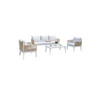 MOMMA HOME Conjunto Muebles de Jardín Aluminio, Muebles para terraza y Exterior, Set de Aluminio, Cojines y Cuerda, CALPE Color Blanco | Sofá + 2 Sillon + Mesita Auxiliar