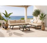 MOMMA HOME Conjunto Muebles de Jardín de Exterior, Rinconera Convertible Multifunción Aluminio, Muebles para terraza/Exterior, Set de Aluminio, Cojines Tejido | Valencia (Gris)