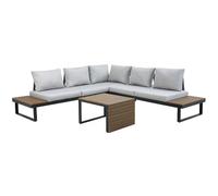 MOMMA HOME Conjunto Muebles de Jardín Rinconera Aluminio y Madera sintética, Terraza y Exterior, Set de Aluminio, Cojines, Mesa, 2 Sofá 2 plazas + rinconera + Mesita Auxiliar (Gray)