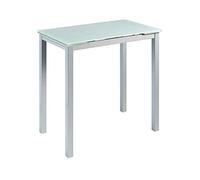 MOMMA HOME Mesa de Cocina Extensible - Modelo CALCUTA Alta - Color Blanco/Plata - Material Cristal Templado/Metal - Medidas 140 x 60 x 98 cm