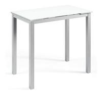 MOMMA HOME Mesa de Cocina o salón Extensible Moderna, CALCUTA, Color Blanco/Plata - Material Cristal Templado/Metal 100/140 x 60 x 76 cm