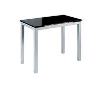 MOMMA HOME Mesa de Cocina o salón Extensible Moderna, CALCUTA, Color Negro/Plata - Material Cristal Templado/Metal 100/140 x 60 x 76 cm