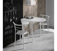 MOMMA HOME Mesa de Cocina Plegable Extensible con 2 Sillas - Conjunto de Comedor Abatible y Multifuncional en Roble/Blanco, Modelo Leva