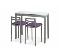 MOMMA HOME Mesa Extensible de Cocina Novi con 2 Taburetes Bajos MOLI - Conjunto Mesa y Taburetes para Cocina, Comedor y Espacios Pequeños, Diseño Moderno (Morado)