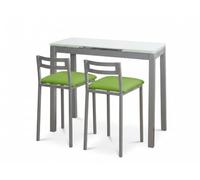 MOMMA HOME Mesa Extensible de Cocina Novi con 2 Taburetes Bajos MOLI - Conjunto Mesa y Taburetes para Cocina, Comedor y Espacios Pequeños, Diseño Moderno (Verde)